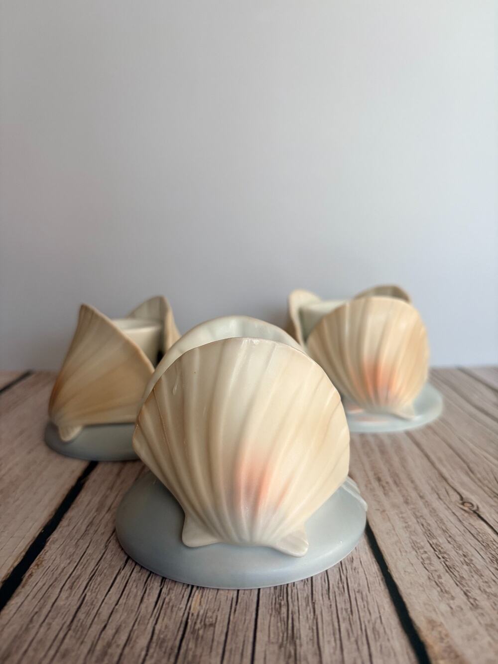 Japanese Seashell Candle Holders Porcelain Set of 3 Coastal Beach Decor Vintage